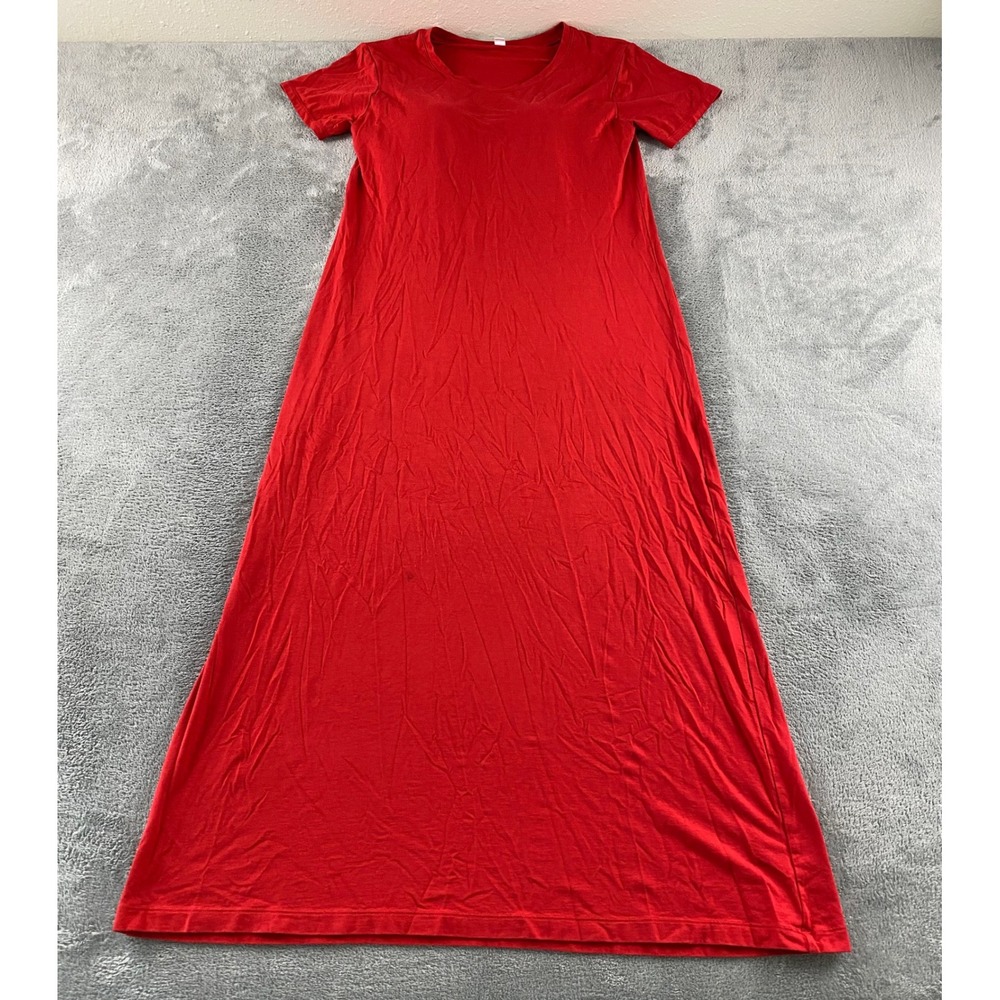 Uniqlo Womens Red Short Sleeve Bra Dress Built-in Shelf Bra Maxi Dress Size M
